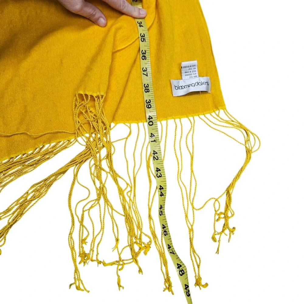 Bloomingdales Scarf Womens Yellow Silk Cashmere Blend Fringe Wrap Pashmina